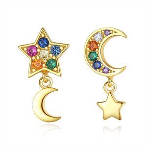 925 Sterling Silver Star and Moon Earrings